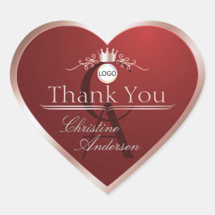 Sticker Cœur Cadre Luxueux Monogramme Logo Rose Or Rouge Merci