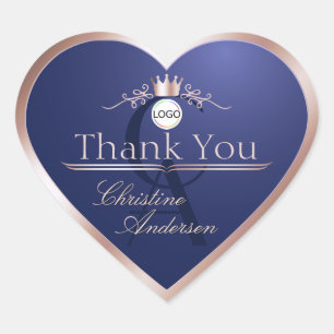 Sticker Cœur Cadre Navy Blue Rose Gold Logo Monogramme Merci