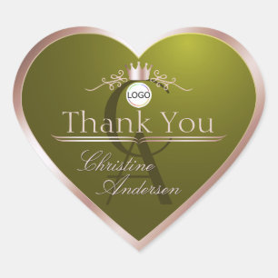 Sticker Cœur Cadre Olive Rose Gold Logo et Monogramme Merci