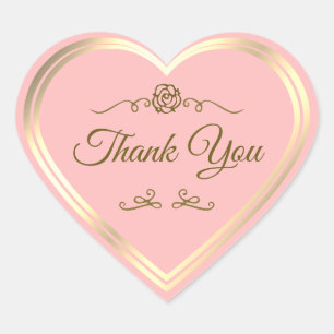 Sticker Cœur Cadre Rose Vintage Doré Rose Clair Remerciements M