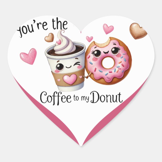 Sticker Cœur Café Cute Kawaii et beignets (Devant)