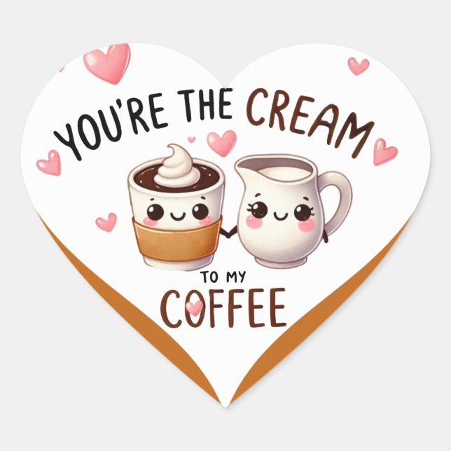 Sticker Cœur Café et crème Cute Kawaii (Devant)