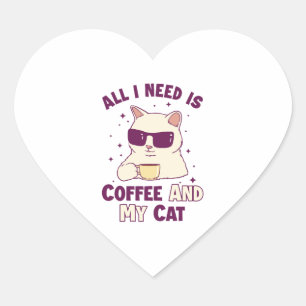 Sticker Cœur Café et mon chat Chat Papa Chat Maman Amoureux de
