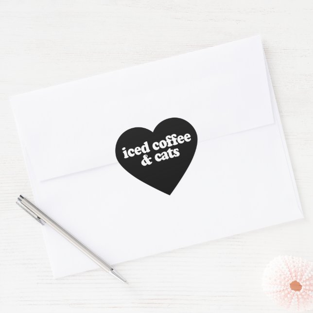 Sticker Cœur Café glacé et chats  (Enveloppe)