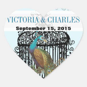 Sticker Cœur Cage à oiseaux vintage musical Amour Oiseau Aqua M