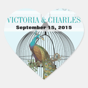 Sticker Cœur Cage à oiseaux vintage musical Amour oiseau Aqua M
