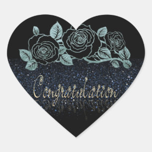 Sticker Cœur Calcomanía de corazón con flor con purpurpurina