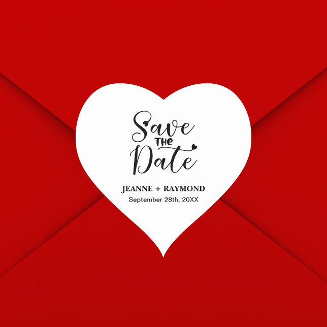 Sticker Cœur Calligraphie Moderne Simple Mariage Carte "Save th (Modern calligraphy save the date heart sticker adds romantic charm to your wedding invites)