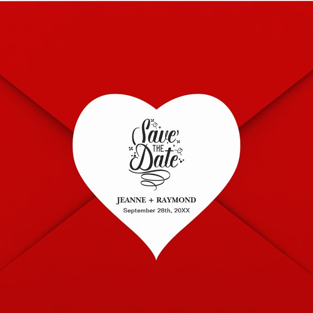 Sticker Cœur Calligraphie Romantique Mariage Sur Mesure Date à  (Romantic calligraphy heart sticker adds elegant charm to save the date mail.)