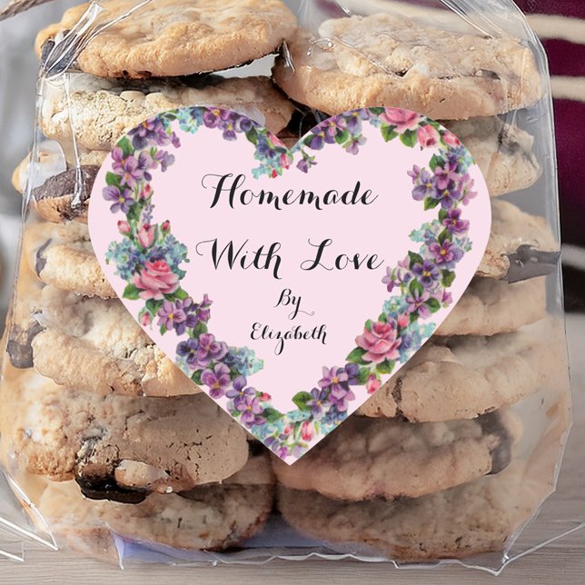 Sticker Cœur Calligraphie Rose Florale Faite Maison Avec Amour (Créateur téléchargé)