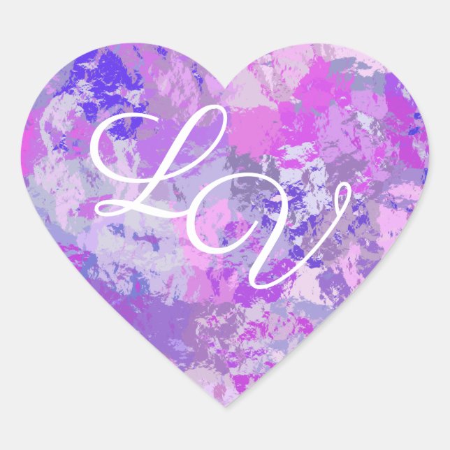 Sticker Cœur Camo Abstrait tendance rose violet bleu (Devant)