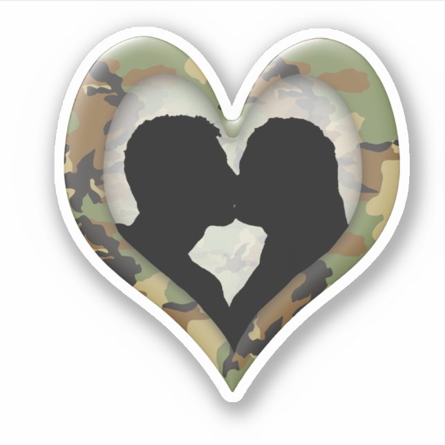 Sticker Cœur camouflé avec couple s'embrassant (Devant)