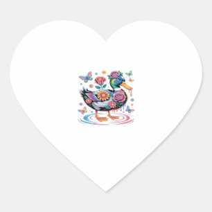 Sticker Cœur Canard Fantastique Coloré avec Fleurs et Papillons