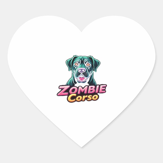 Sticker Cœur Cane Corso Italien Mastiff Chien Zombie Halloween  (Devant)