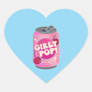 Sticker Cœur Canette de soda cerise Girly Pop   Rose rétro Y2K