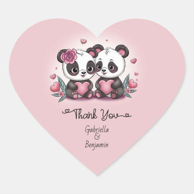 Sticker Cœur Caricature mignonne Panda Love Valentine's Day Mer (Devant)