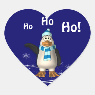 Sticker Cœur Caricature Noël du Père Noël Penguin