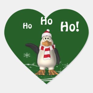 Sticker Cœur Caricature Noël du Père Noël Penguin