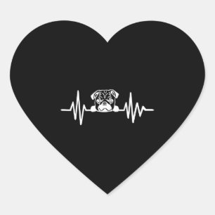 Sticker Cœur Carlin Chien Heartbeat   Face de Carlin mignonne
