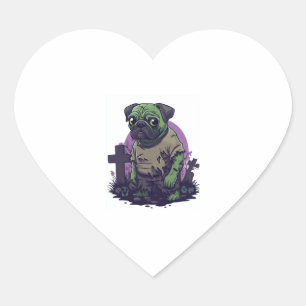 Sticker Cœur Carlin Zombie - Un chien d'Halloween drôle mort