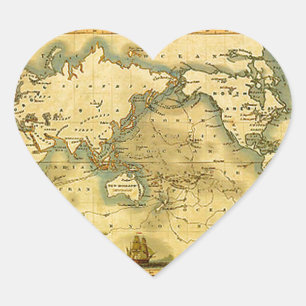 Sticker Cœur Carte du monde antique