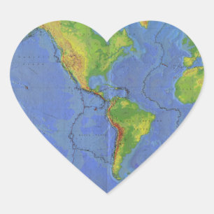 Sticker Cœur Carte du monde physique 1994 - Plaques tectoniques