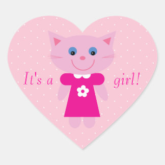 Sticker Cœur Carton Rose Cute Chat C'Est Une Fille Nouveau Bébé