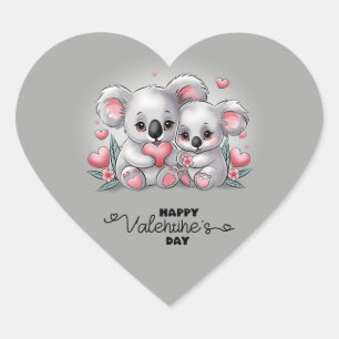 Sticker Cœur Cartoon Cute Koala Les amoureux du coeur Saint Val