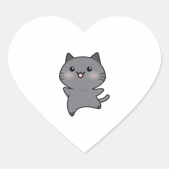 Sticker Cœur Cartoon de chat Happy Grey Walking (Devant)