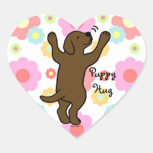 Sticker Cœur Cartoon floral de chocolat Labrador Puppy Hug