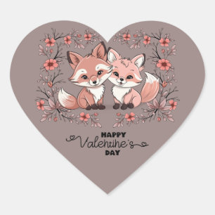 Sticker Cœur Cartoon mignon Fox amoureux Coeur Saint-Valentin