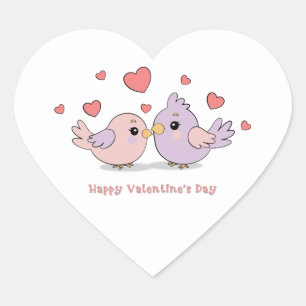 Sticker Cœur Cartoon mignon Lovebirds Coeurs roses Saint-Valent
