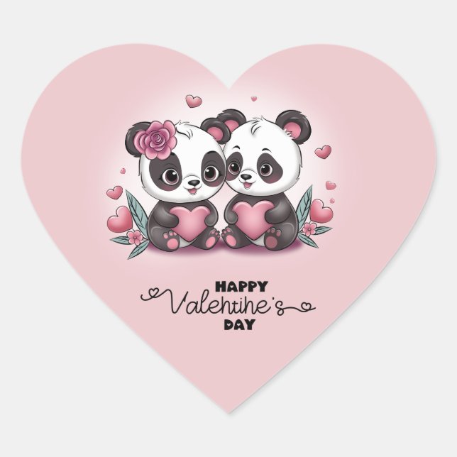Sticker Cœur Cartoon mignon Panda amoureux Coeur Saint-Valentin (Devant)