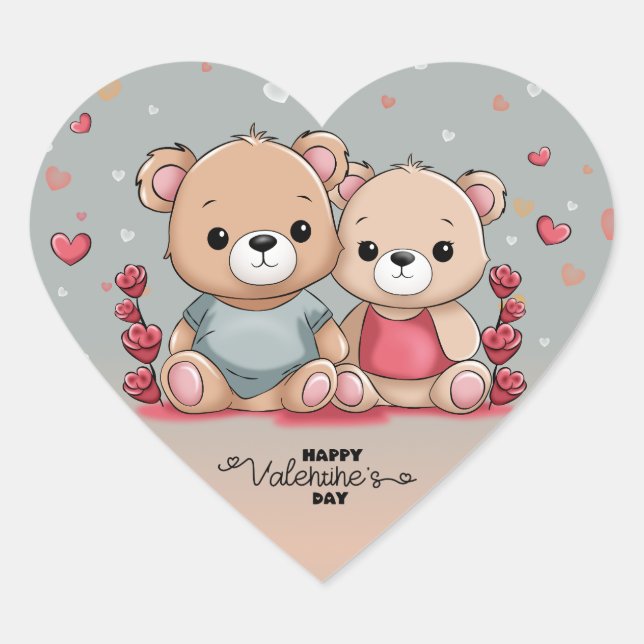 Sticker Cœur Cartoon mignon Teddy Lovers Heart Valentine's Day (Devant)