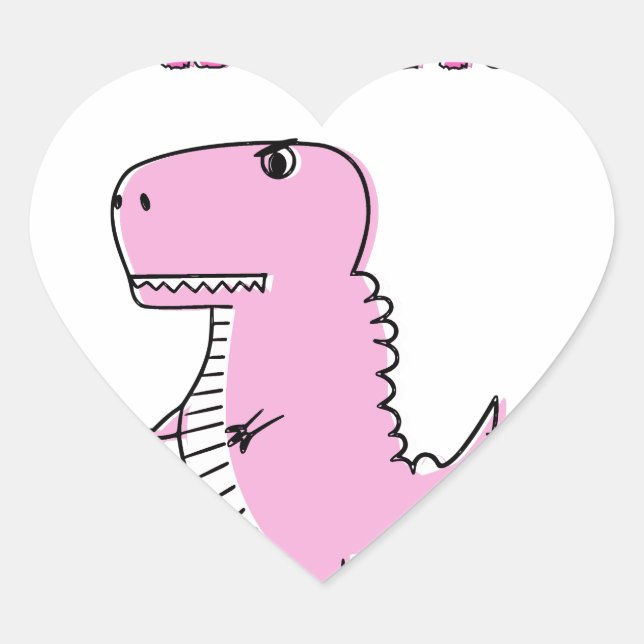 Sticker Cœur Cartoon T-Rex Dinosaur Mignonne Et Rose En Colère (Devant)
