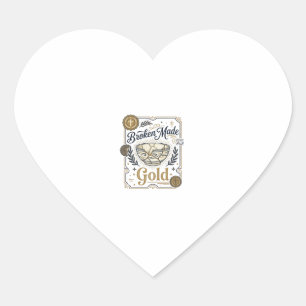 Sticker Cœur Cassé Fait Or Jésus Kintsugi Poterie Cassée Chr