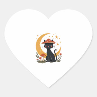 Sticker Cœur Cat Mushroom Hat Cottagecore Kitten Kitty Women Gi