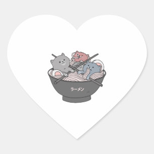 Sticker Cœur Cat Ramen Kawaii
