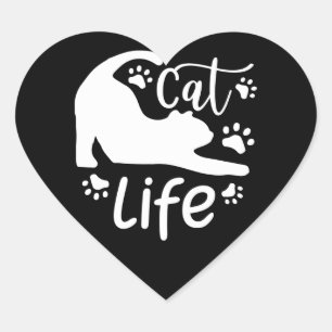 Sticker Cœur Cat Stretching Life Paws Enveloppe fermeture Carré