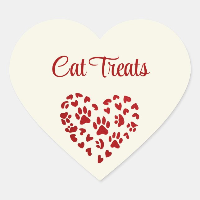 Sticker Cœur Cat Treats, Red Hearts & Paws, Customizable (Devant)