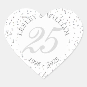 Sticker Cœur Célébration de 25 ans de mariage avec confettis en