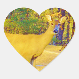 Sticker Cœur Cerf de couleur moutarde avec bleu clair