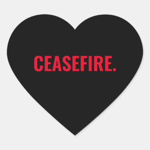Sticker Cœur Cessez-le feu noir rouge texte minimaliste anti-gu