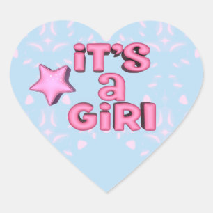 Sticker Cœur C'est une fille 3D Text Star