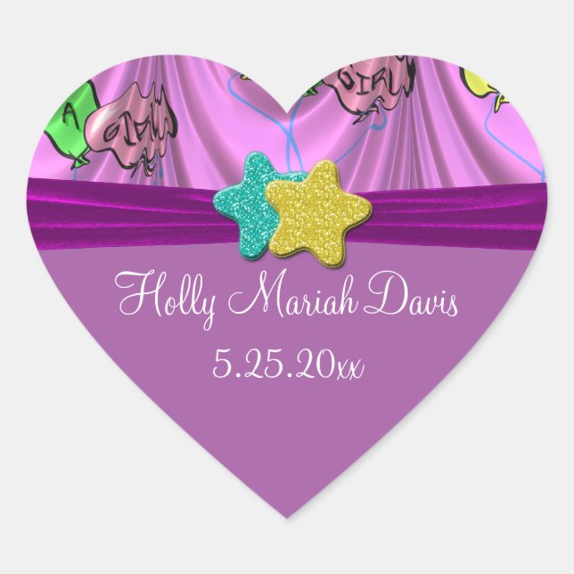 Sticker Cœur C'est une fille ballons au coeur Date (Devant)