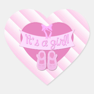 Sticker Cœur C'est une fille Pink Heart Bow Chaussures Baby Gir