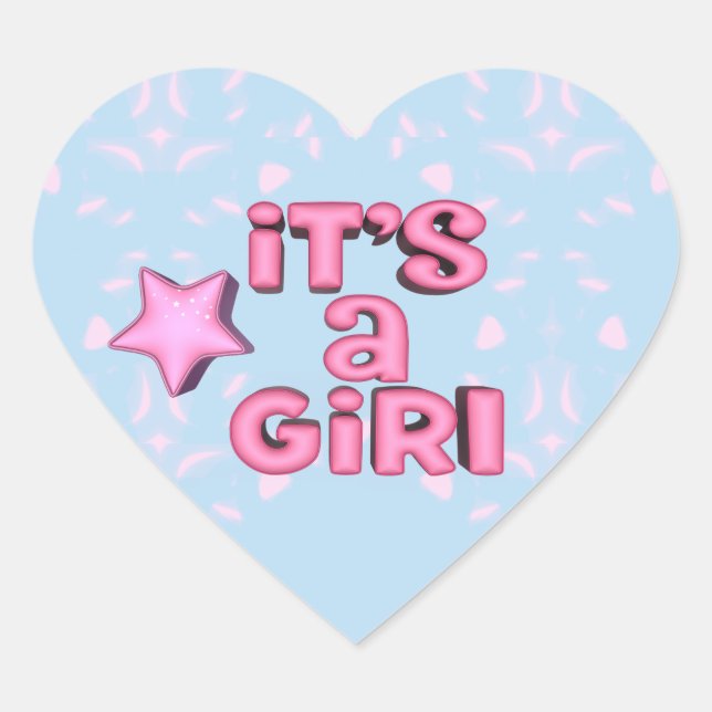 Sticker Cœur C'est une fille Texte 3D en étoile (Devant)