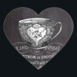 Sticker Cœur Chalkboard Alice à Wonderland tea party teacup<br><div class="desc">French country Chalkboard teacup accessoires pour Alice dans les faveurs de thé de la fête du pays des merveilles ou de baby shower vintage, fête du déjeuner de la mariée faveurs. Fête de thé de douche nuptiale vintage faveurs et accessoires de cuisine en tableau noir. Shabby chic chalkboard cadeaux pour...</div>