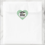 Sticker Cœur Chalkboard Mr Jaune et Green Zigzag Chevron<br><div class="desc">Tableau de bord M. Mariage jaune et turquoise</div>