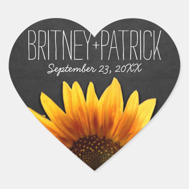 Sticker Cœur Chalkboard Pays Tournesol Rustique Mariage Faveurs (Devant)